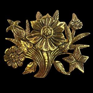 Vintage MFA Museum of Fine Arts Gold-Tone Floral Bouquet Brooch